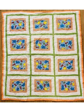 Vintage Sesame Street Baby Toddler Quilt Handmade Nursery Decor 39” X 42”